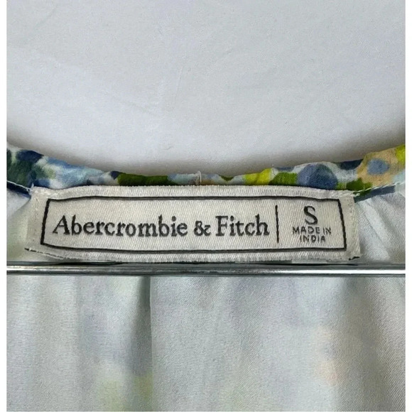 A&F Floral Sheer Tunic Blouse Small Multicolor Puff Short Sleeve Tie Front Lined - Picture 6 of 6